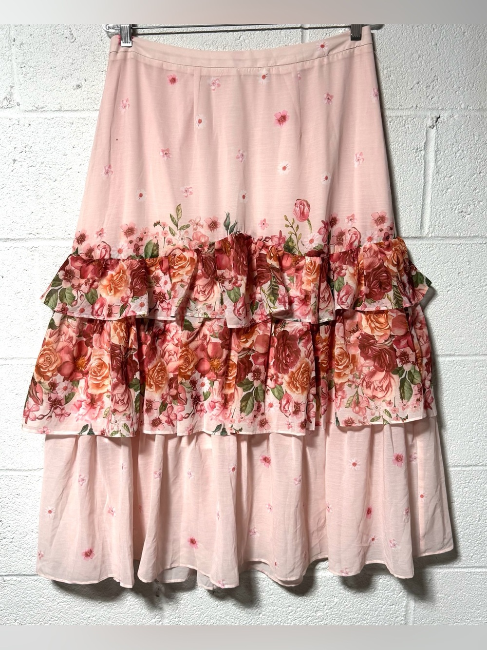 NWT Rachel Parcell Pink Floral Tiered Midi Skirt 14 Chiffon Romantic Cottagecore